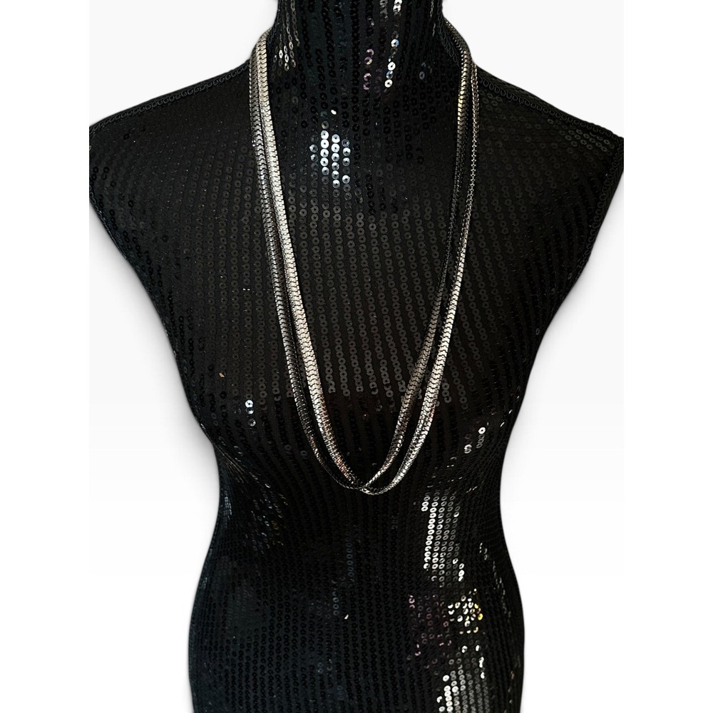 Two Tone Layered Snake Chain Necklace 30" Silver Gunmetal Tone Edgy Lightweight